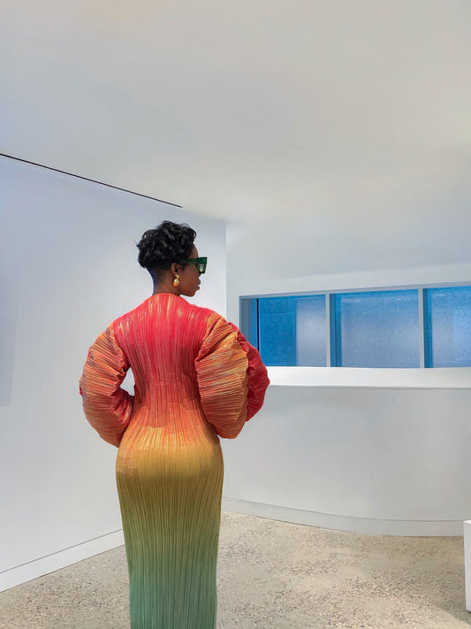 Fiery pleated dress