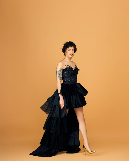 Black Cascade Dress